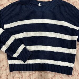 Garage Navy and White Striped Crew Neck Sweater